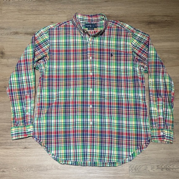Polo Ralph Lauren Madras Plaid Oxford Shirt Men's Large Classic Fit Button Down - Picture 1 of 8